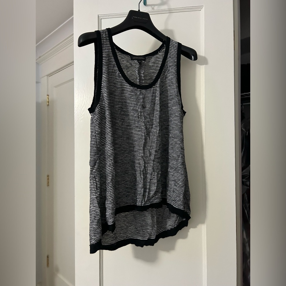 Banana Republic Black and White Striped Tank Top - linen/viscose blend - Large